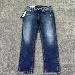 Silver Jeans Womens 25x25 Blue Elyse Slim Crop Mid Rise Denim Medium Wash Casual